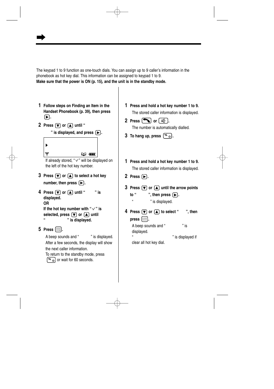 Hot key dial, Phonebook with the handset hot key dial | Panasonic KX-TCD735ALM User Manual | Page 44 / 114