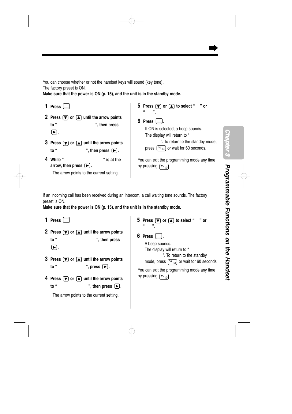 Tone option, With the handset setting the key tone on/off, Setting the call waiting tone on/off | Panasonic KX-TCD735ALM User Manual | Page 57 / 114