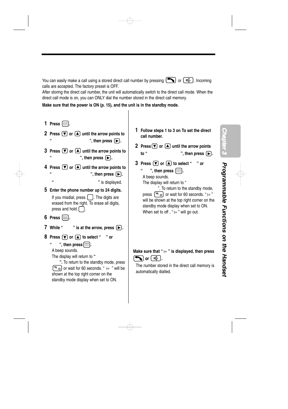 Direct call, With the handset direct call | Panasonic KX-TCD735ALM User Manual | Page 63 / 114