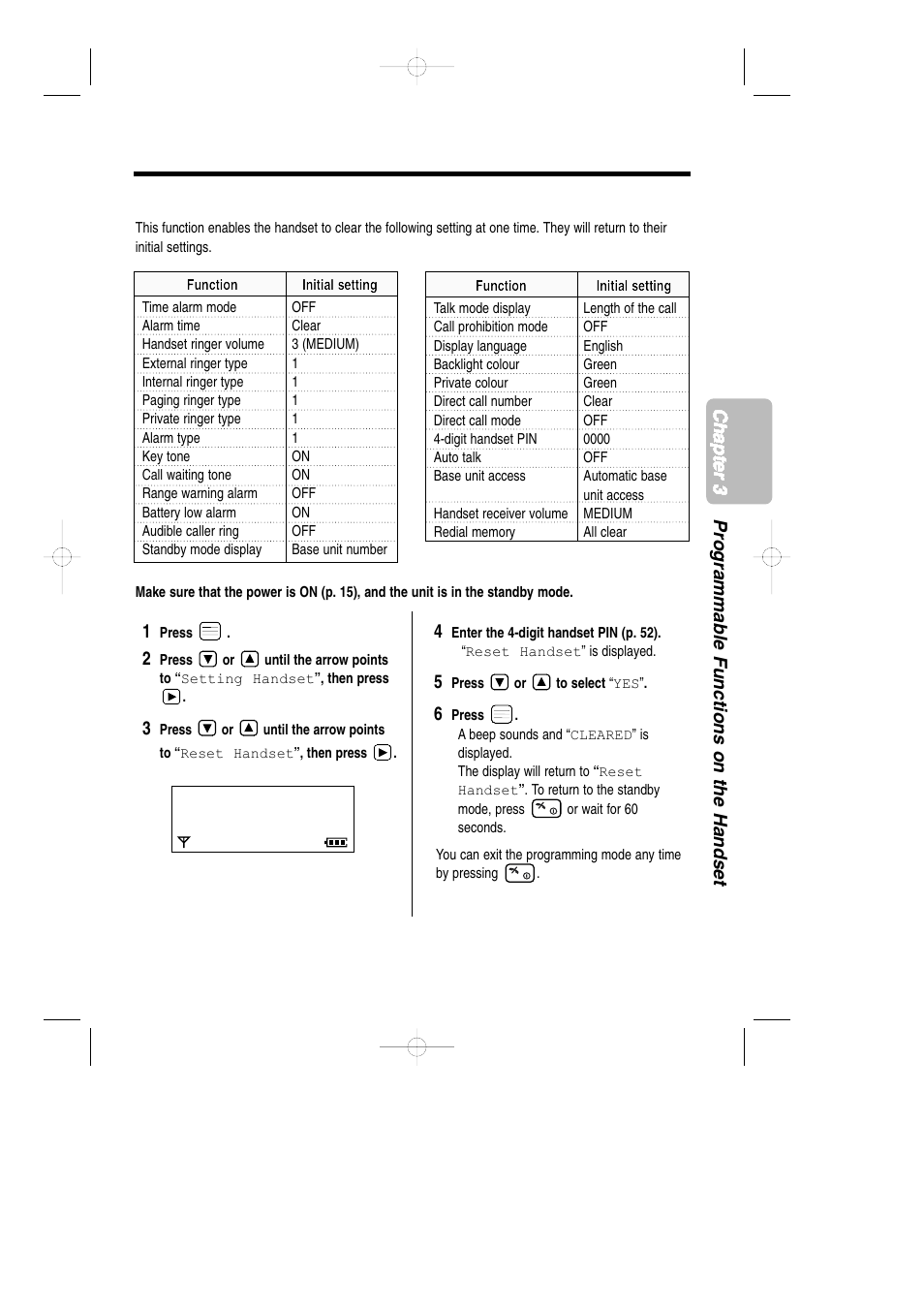 Reset handset settings, With the handset | Panasonic KX-TCD735ALM User Manual | Page 65 / 114