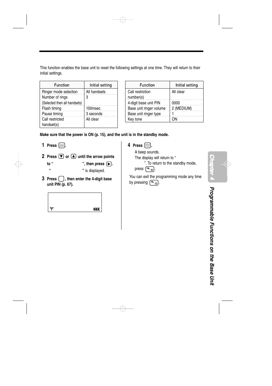 Reset base unit settings, With the handset | Panasonic KX-TCD735ALM User Manual | Page 75 / 114