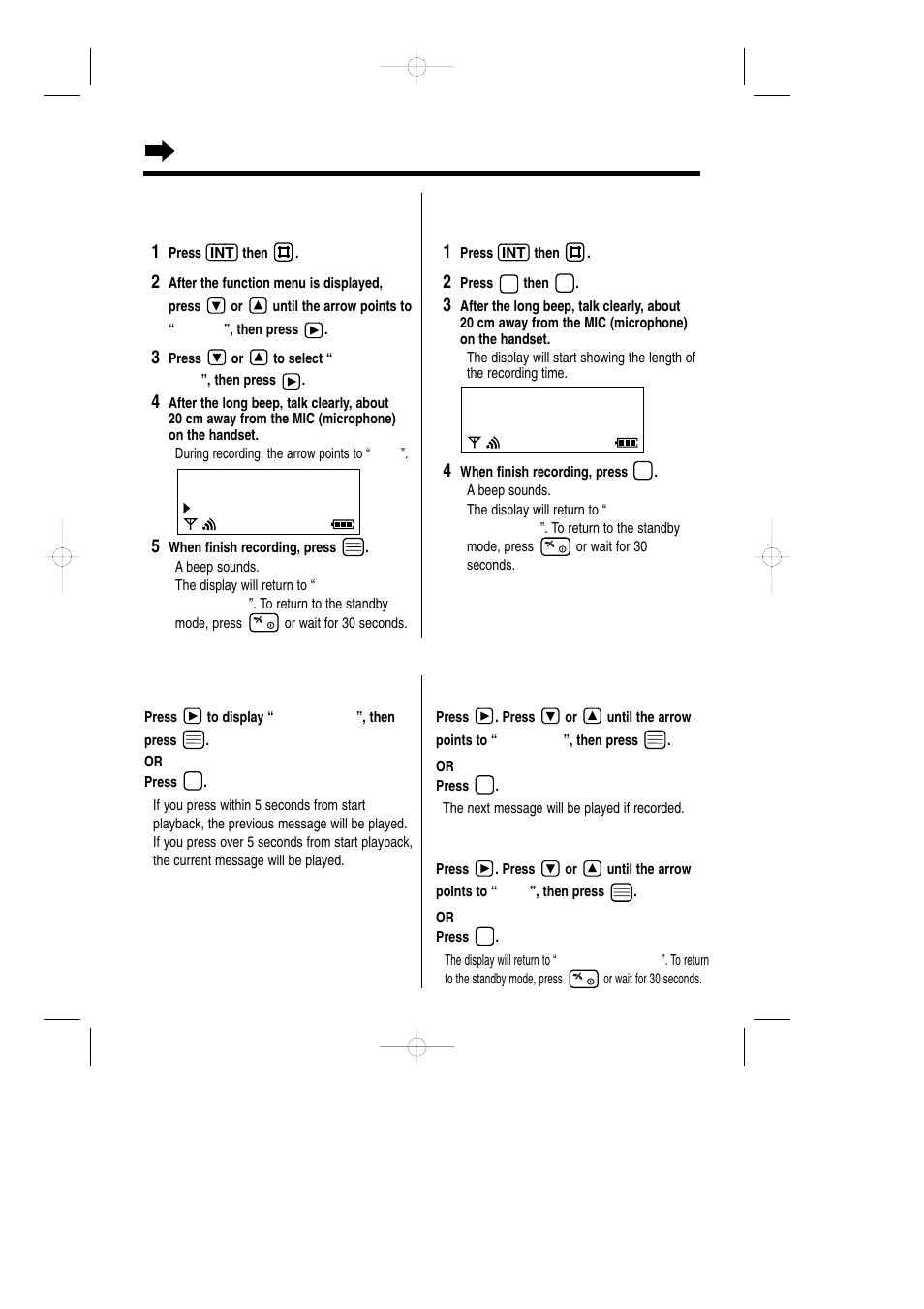 To record a memo message, Answering system operations with the handset, During playback of a recorded message | Panasonic KX-TCD735ALM User Manual | Page 82 / 114