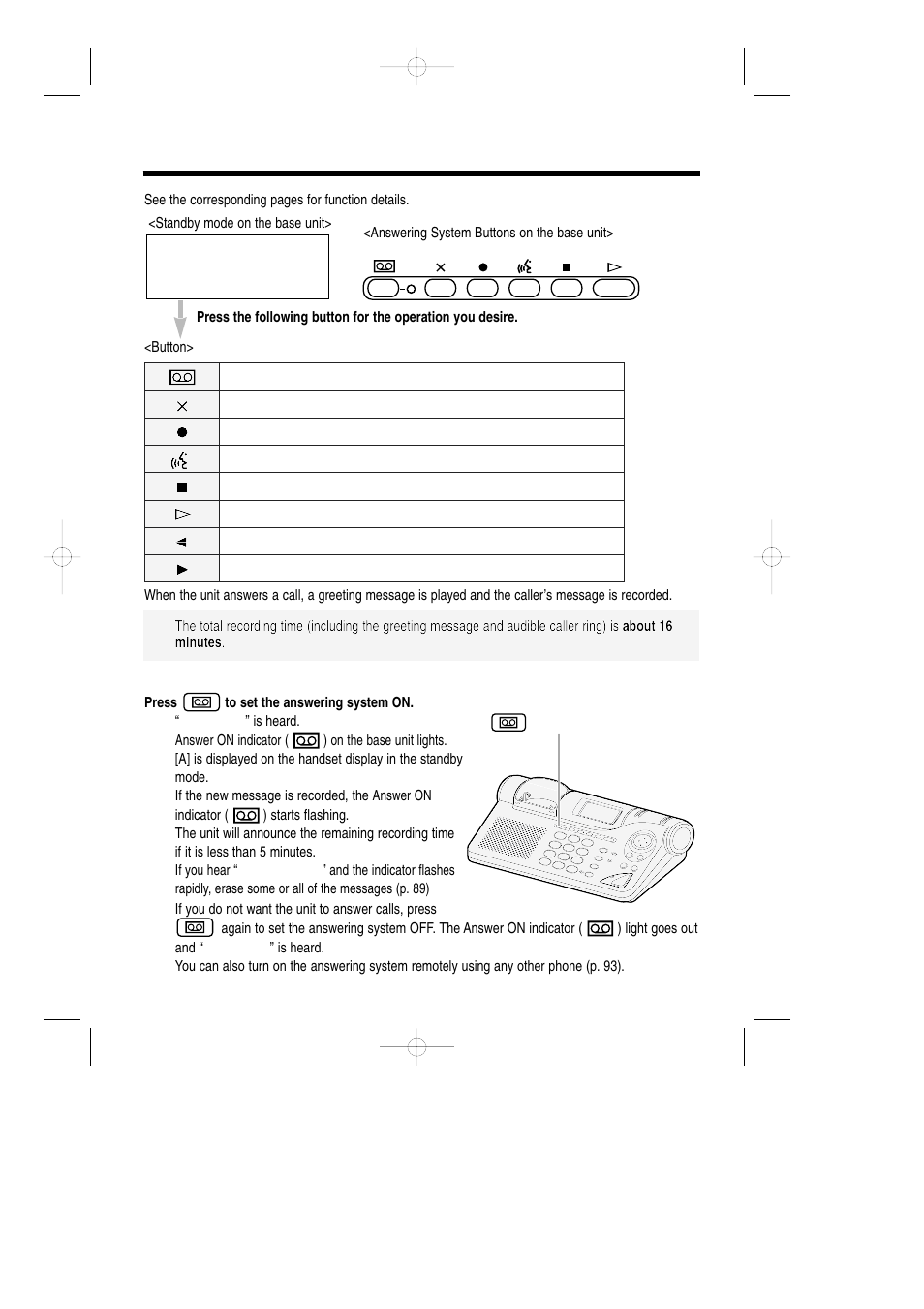 Answering system operations with the base unit, Setting the unit to answer calls | Panasonic KX-TCD735ALM User Manual | Page 86 / 114