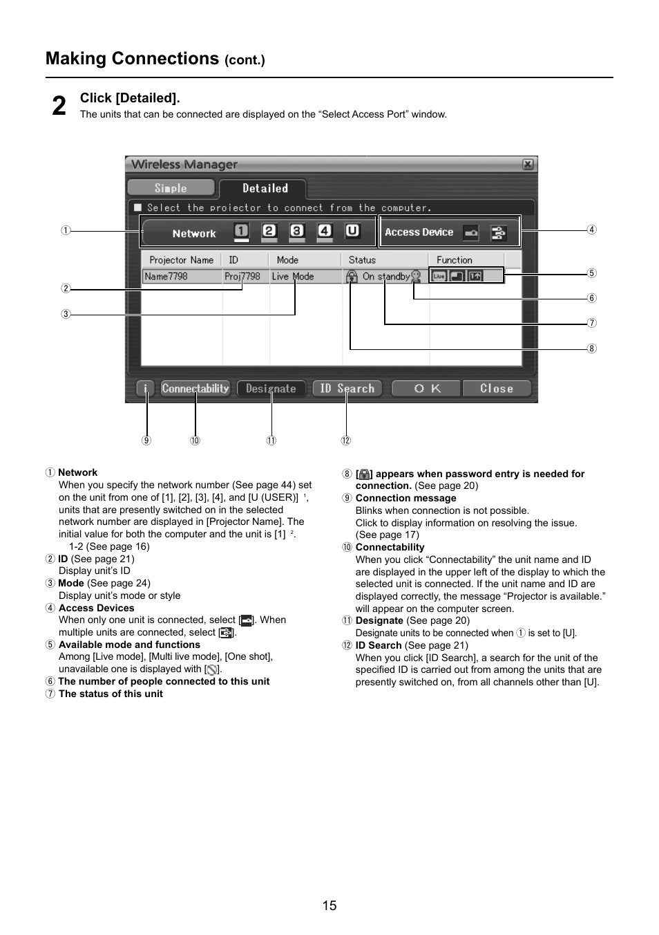 Making connections, Click [detailed, Cont.) | Panasonic TY-FB10WPE User Manual | Page 15 / 64