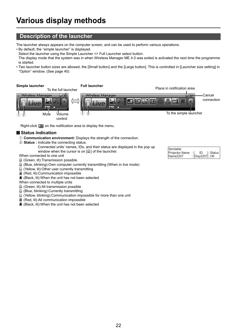 Various display methods, Description of the launcher | Panasonic TY-FB10WPE User Manual | Page 22 / 64