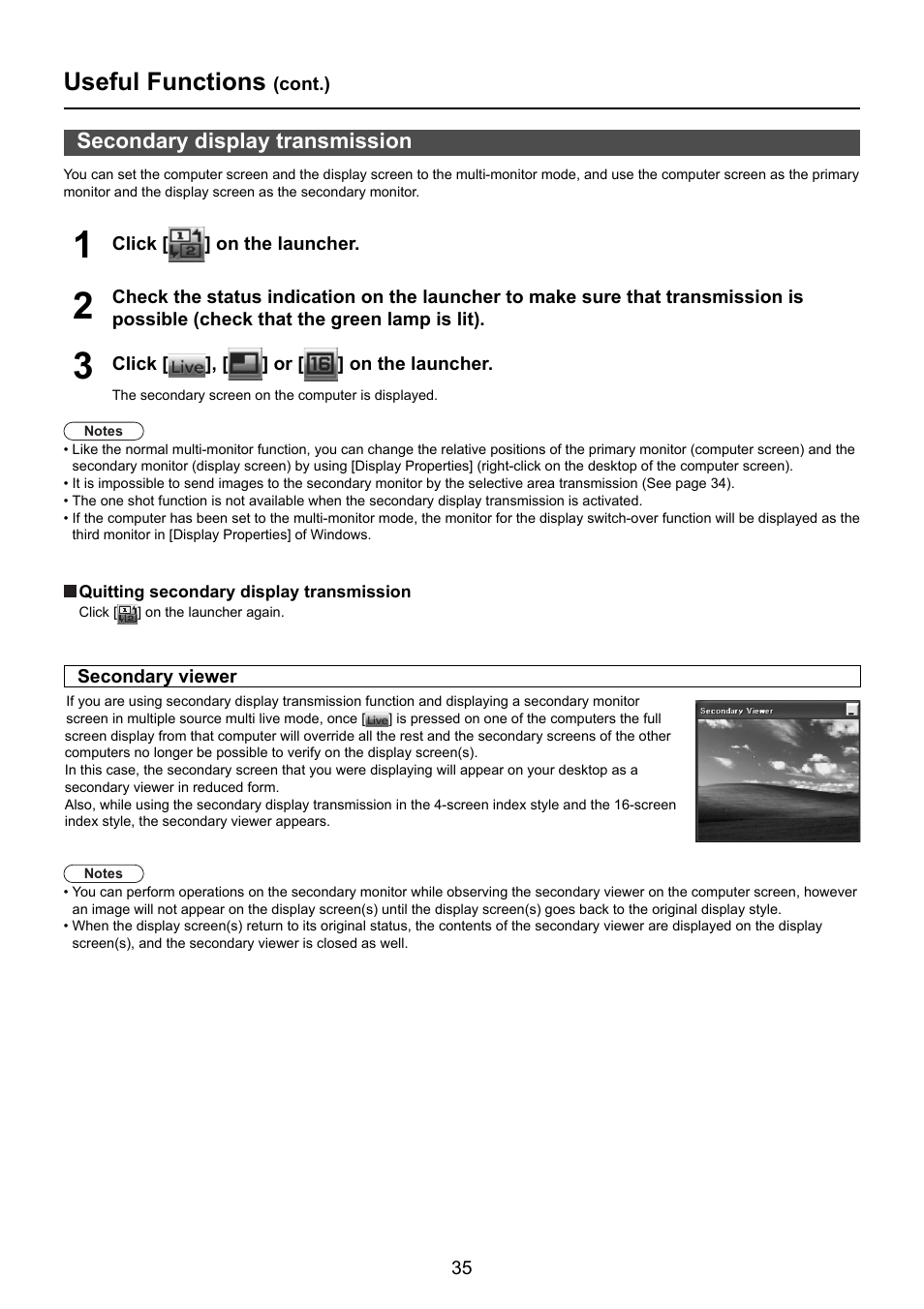 Useful functions, Secondary display transmission | Panasonic TY-FB10WPE User Manual | Page 35 / 64