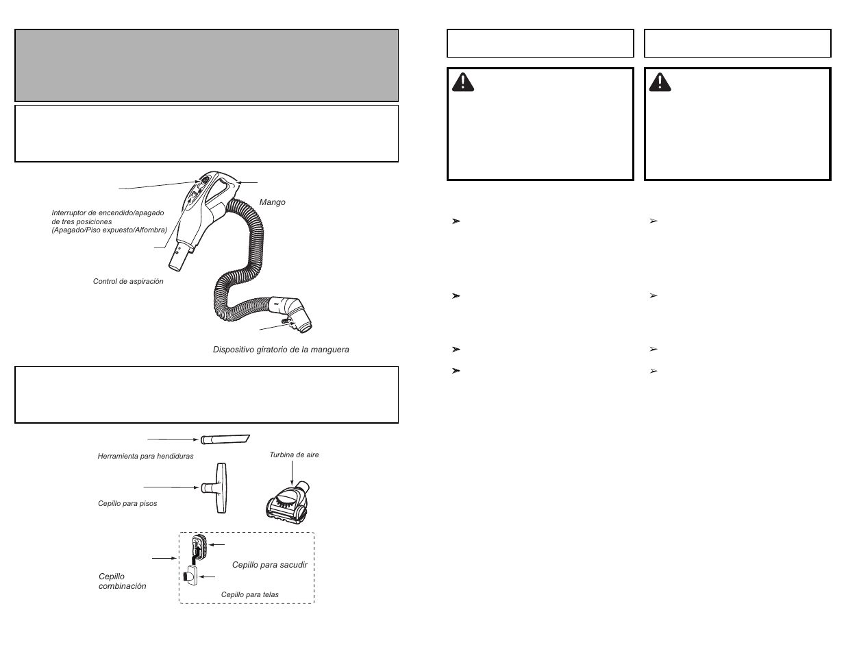 Avertissement, Advertencia, Hose tuyau manguera tools accessoires herramientas | Panasonic MC-CG983 User Manual | Page 12 / 60