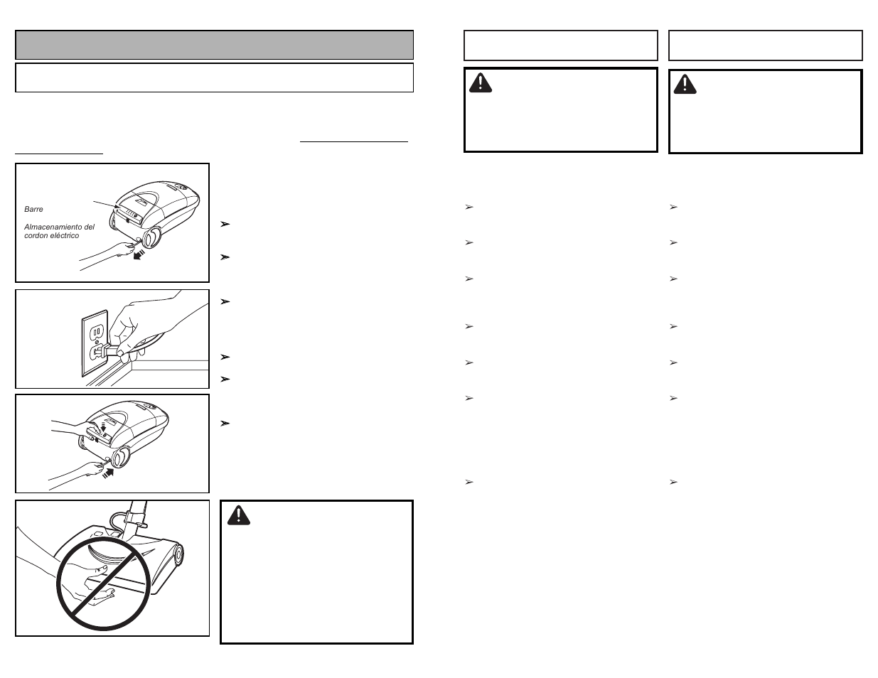 To operate vacuum cleaner, Power cord, Avertissement | Advertencia, Caution, Filtro de escape, Filtre d’échappement | Panasonic MC-CG983 User Manual | Page 20 / 60