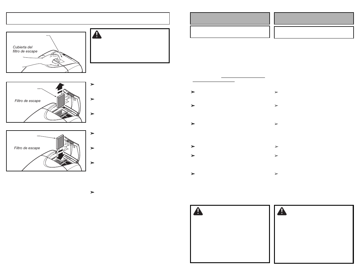 Exhaust filter changing, Warning, Attention | Cuidado, Exhaust filter, Fonctionnement, Para operar la aspiridora | Panasonic MC-CG983 User Manual | Page 40 / 60