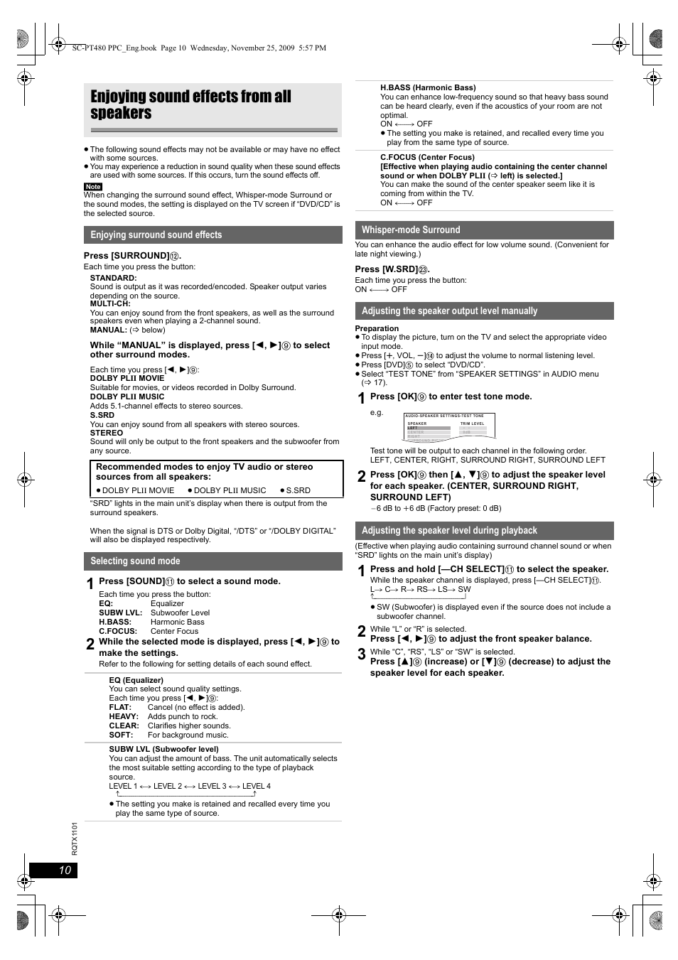 Enjoying sound effects from all speakers | Panasonic SC-PT480 User Manual | Page 10 / 26