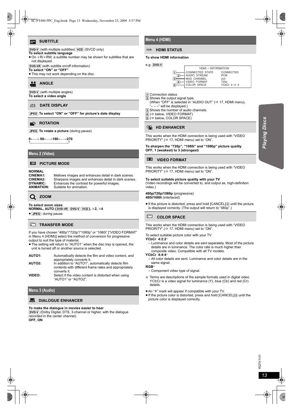 Ge tt ing s ta rte d p lay in g d isc s refer ence | Panasonic SC-PT480 User Manual | Page 13 / 26