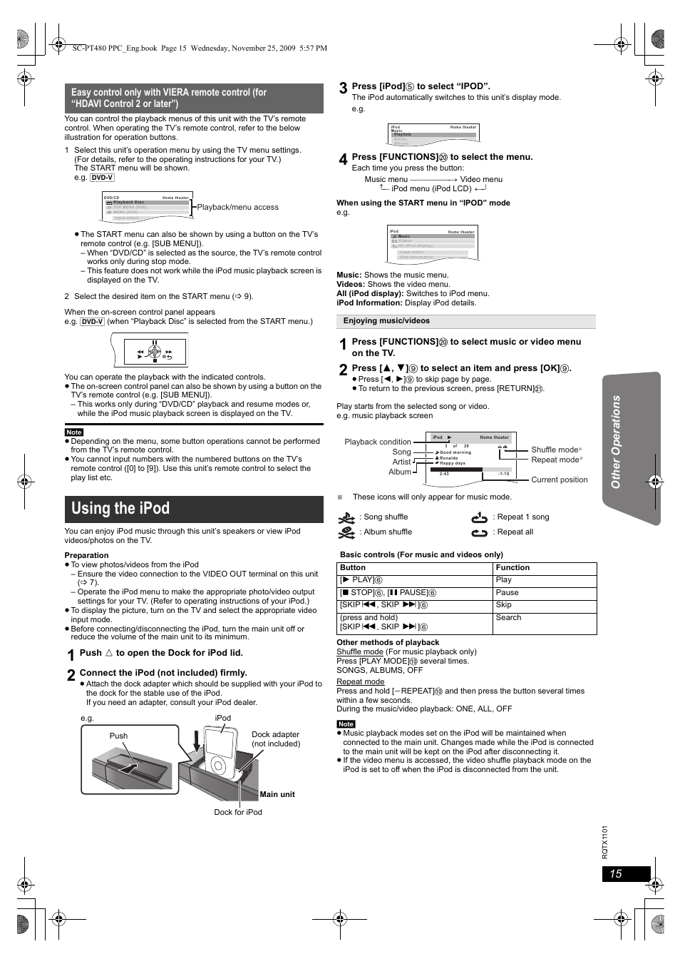 Using the ipod | Panasonic SC-PT480 User Manual | Page 15 / 26
