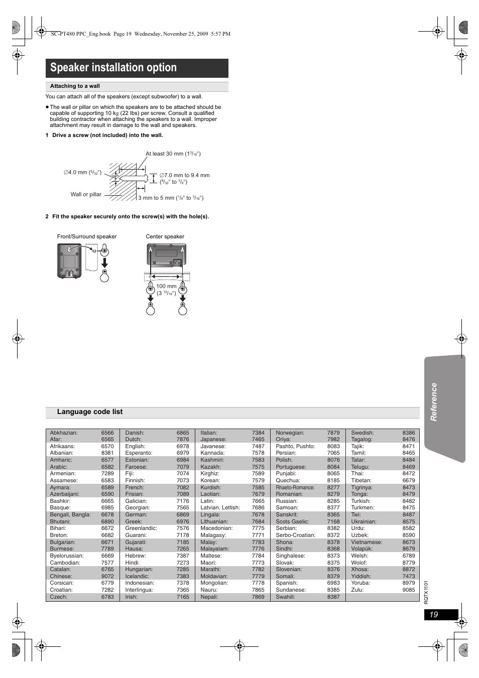 Speaker installation option | Panasonic SC-PT480 User Manual | Page 19 / 26