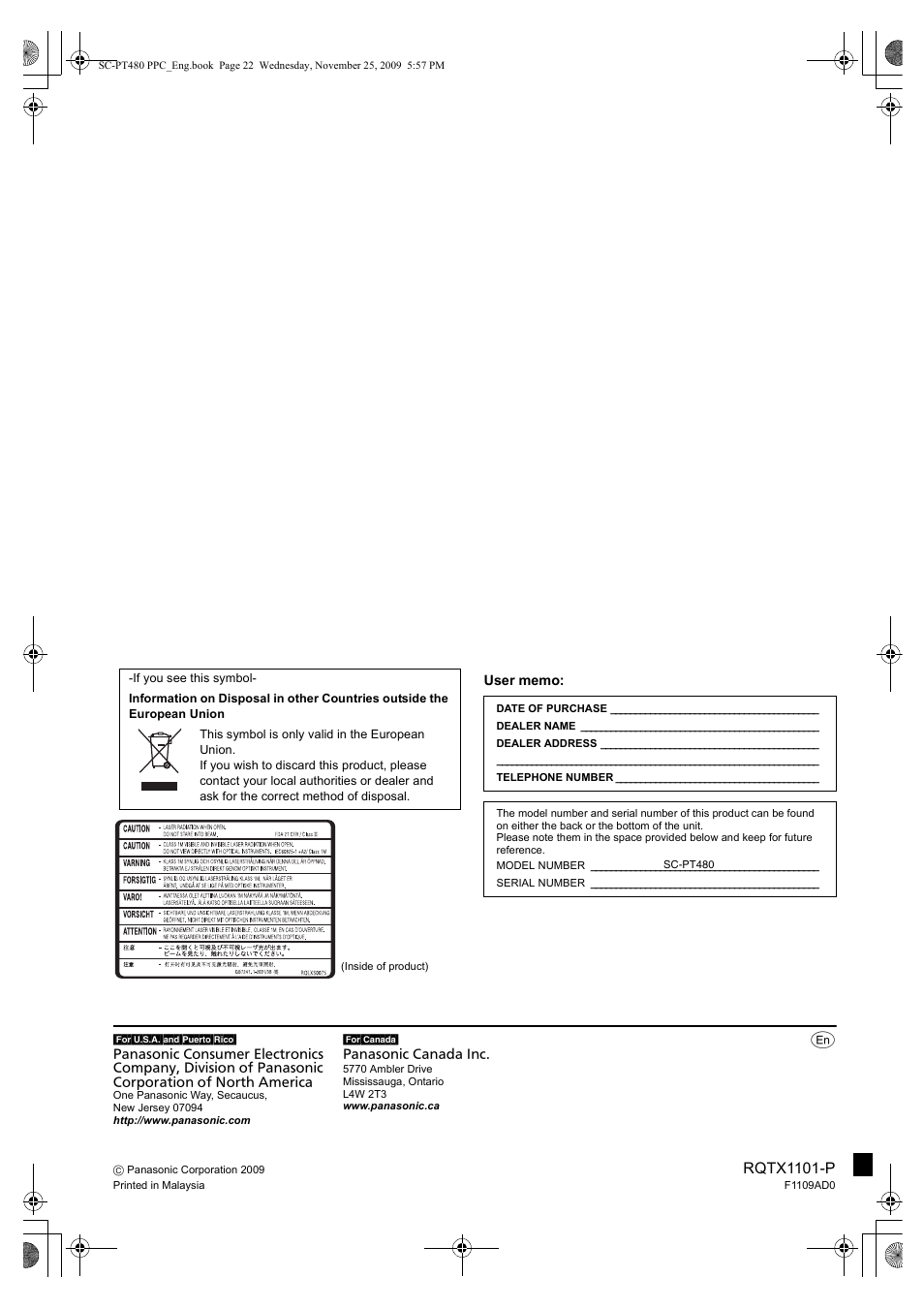 Panasonic SC-PT480 User Manual | Page 26 / 26