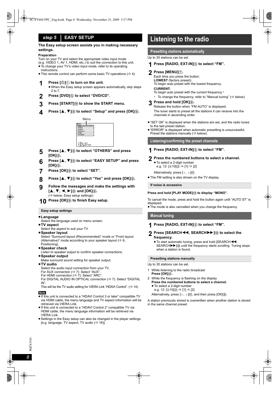 Listening to the radio | Panasonic SC-PT480 User Manual | Page 8 / 26