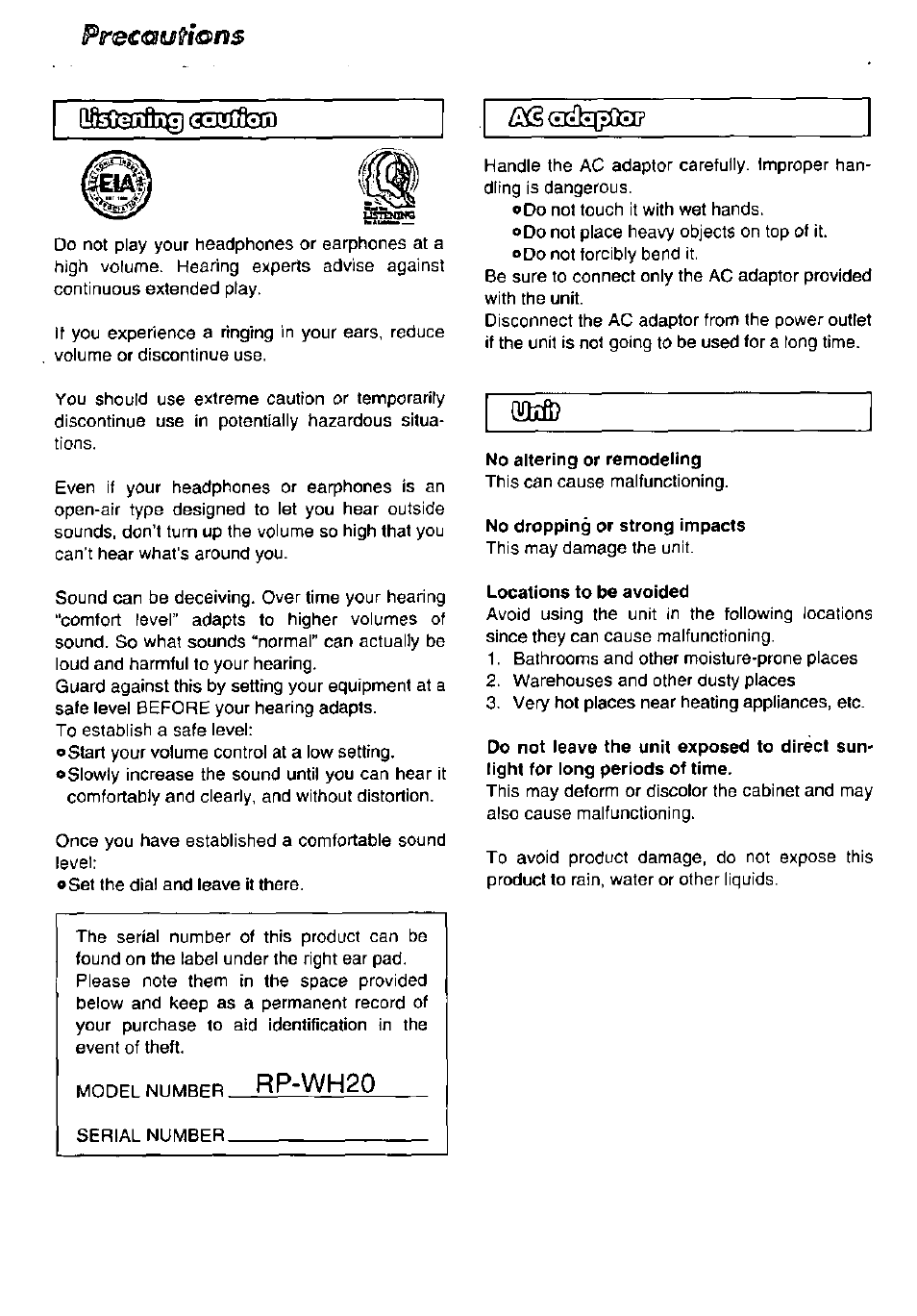 Rp-wh20 | Panasonic RP WH20 User Manual | Page 8 / 8