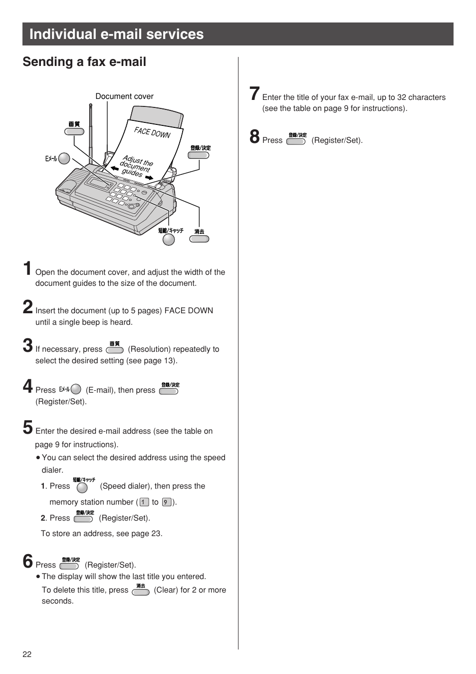 Individual e-mail services, Sending a fax e-mail | Panasonic KX-PW92CW User Manual | Page 22 / 24