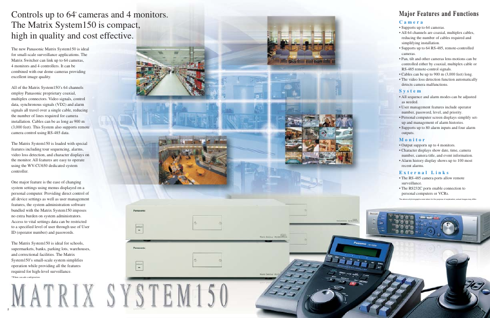 Controls up to 64, Major features and functions | Panasonic WJ-SX150A User Manual | Page 2 / 5