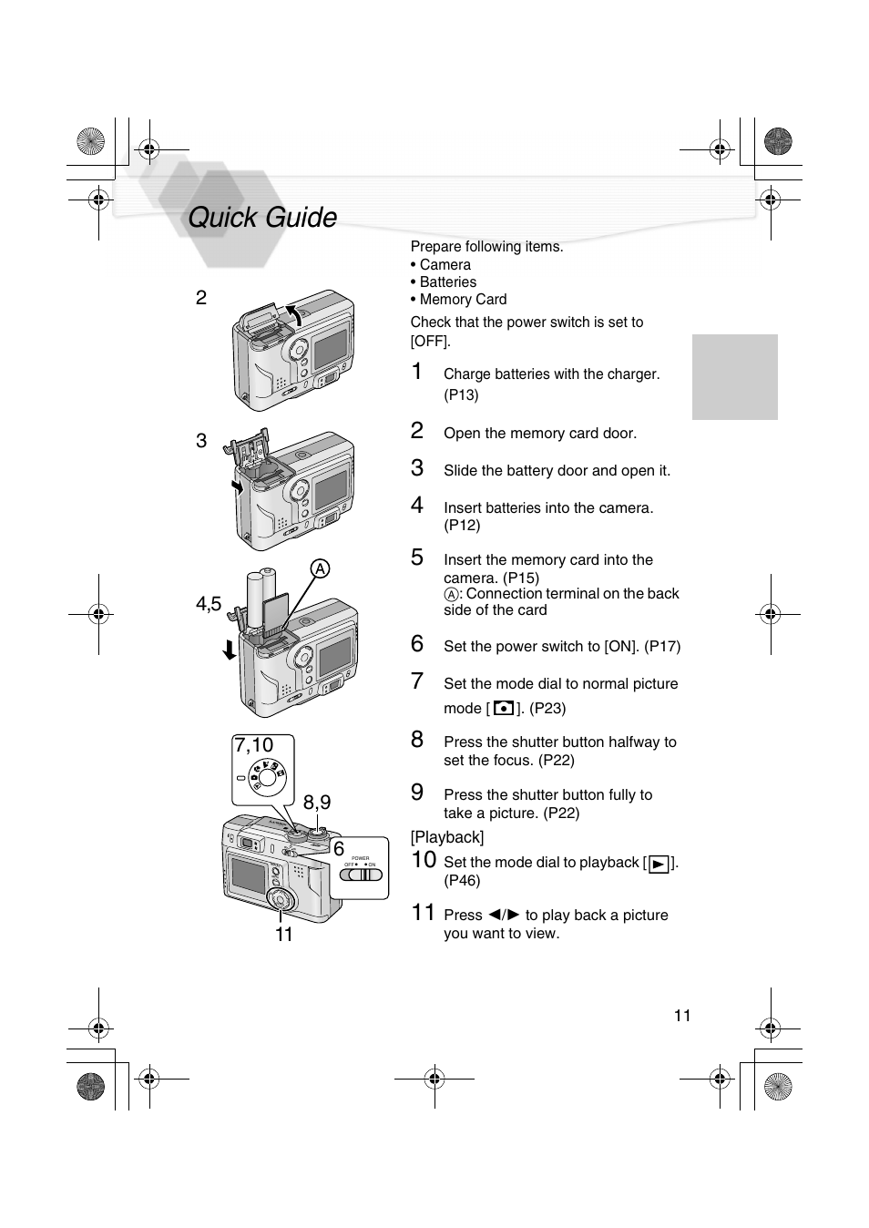 Quick guide | Panasonic DMC-LC20PP User Manual | Page 11 / 84