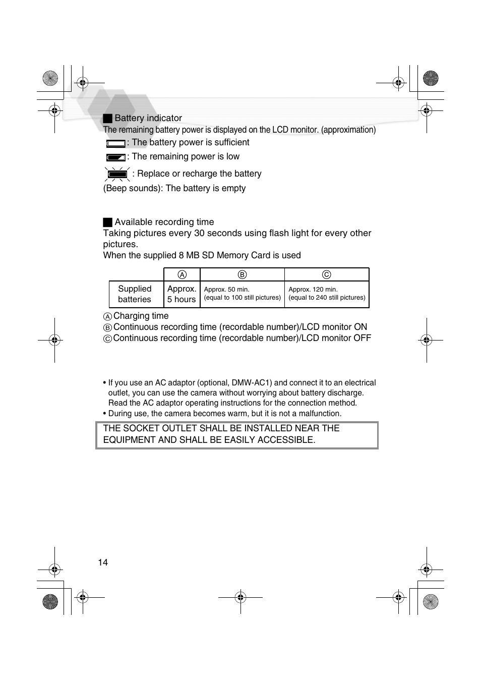 Panasonic DMC-LC20PP User Manual | Page 14 / 84