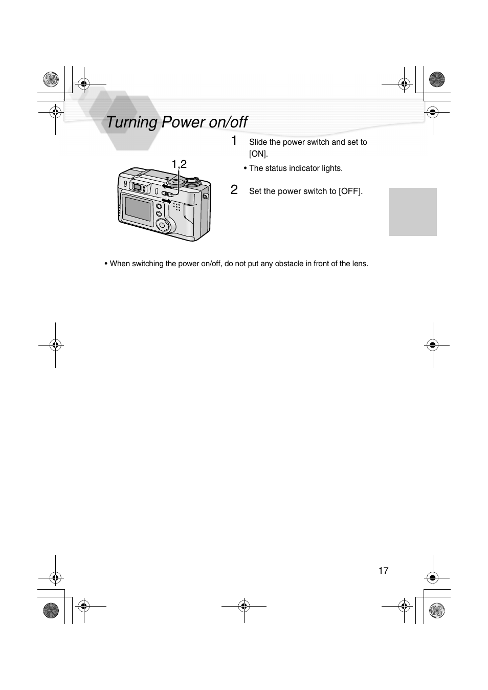 Turning power on/off, P17), N]. (p17) | Panasonic DMC-LC20PP User Manual | Page 17 / 84
