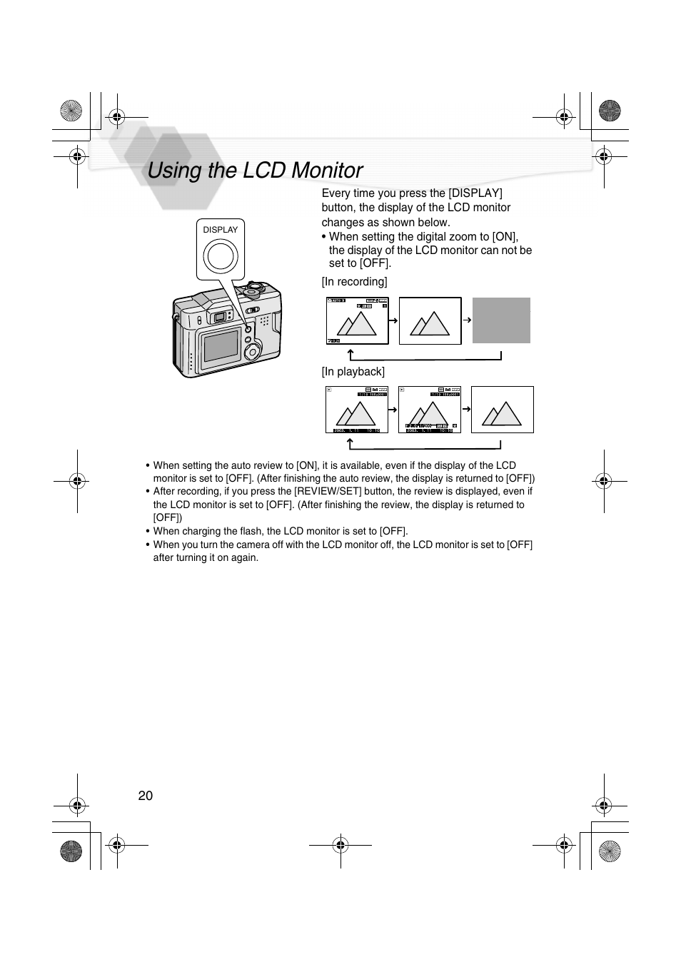 Using the lcd monitor, P20) | Panasonic DMC-LC20PP User Manual | Page 20 / 84