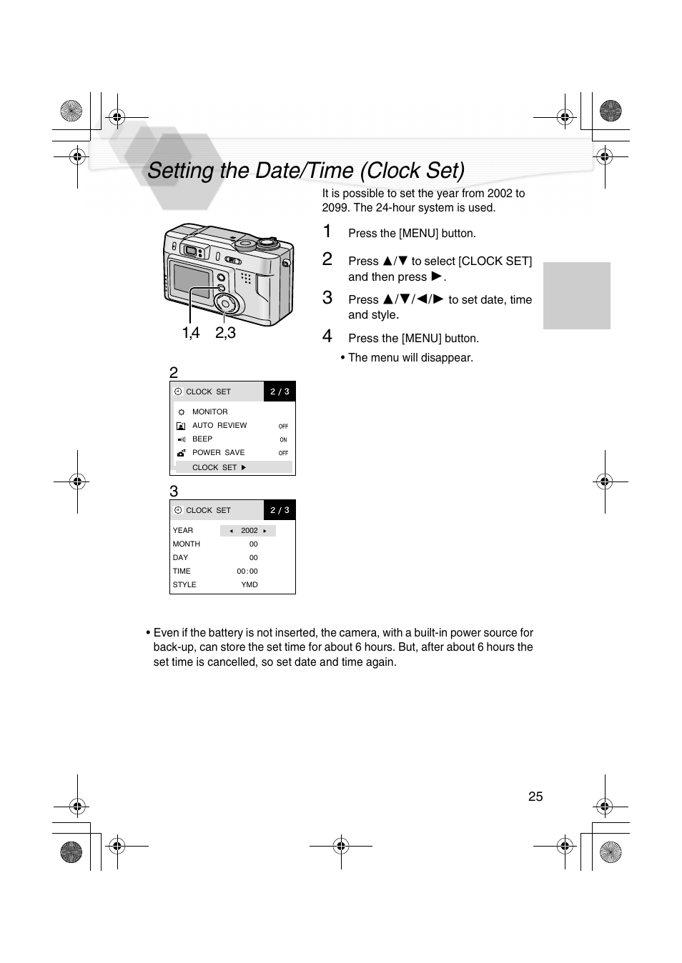 Setting the date/time (clock set), P25) | Panasonic DMC-LC20PP User Manual | Page 25 / 84