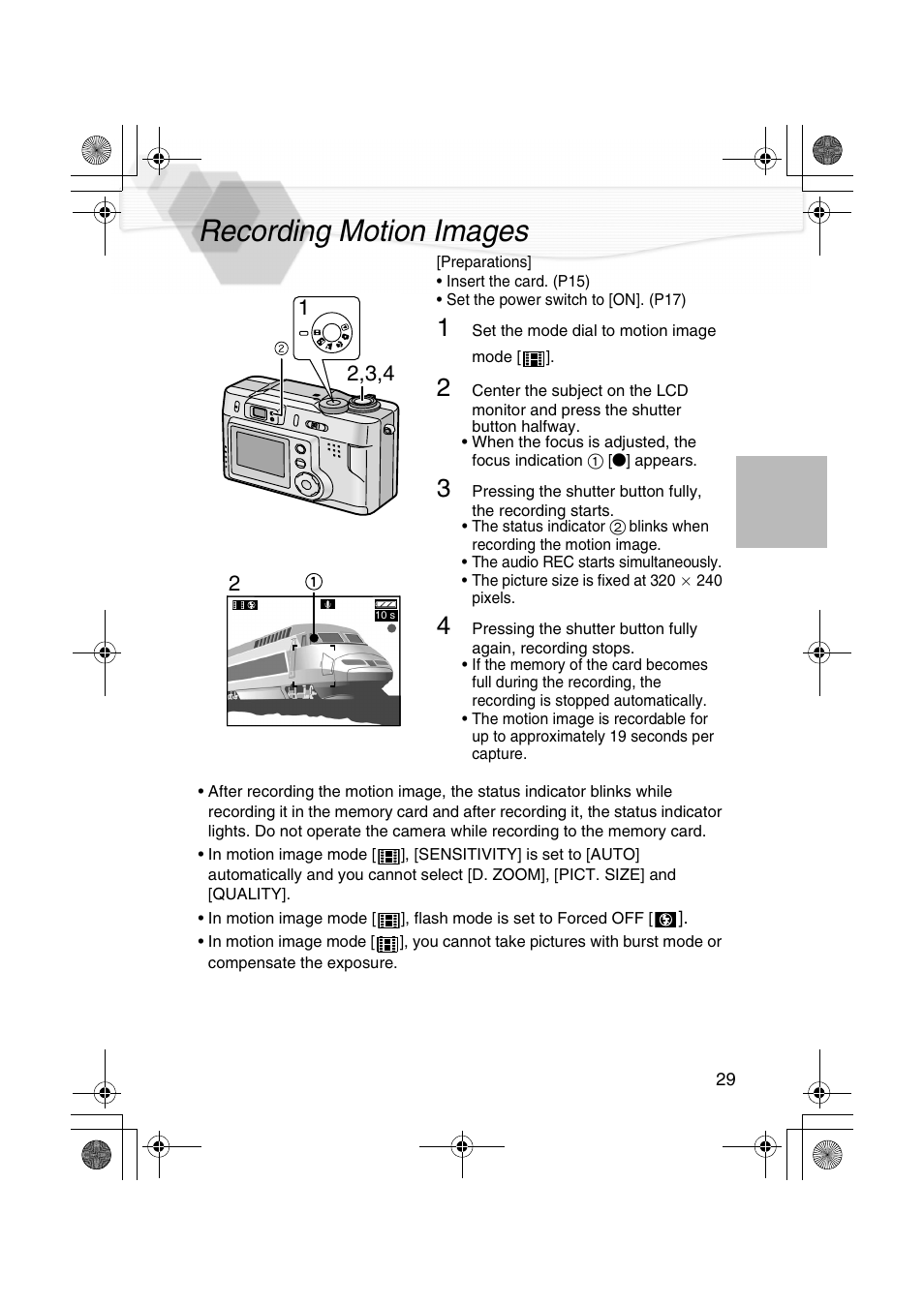 Recording motion images, P29) | Panasonic DMC-LC20PP User Manual | Page 29 / 84