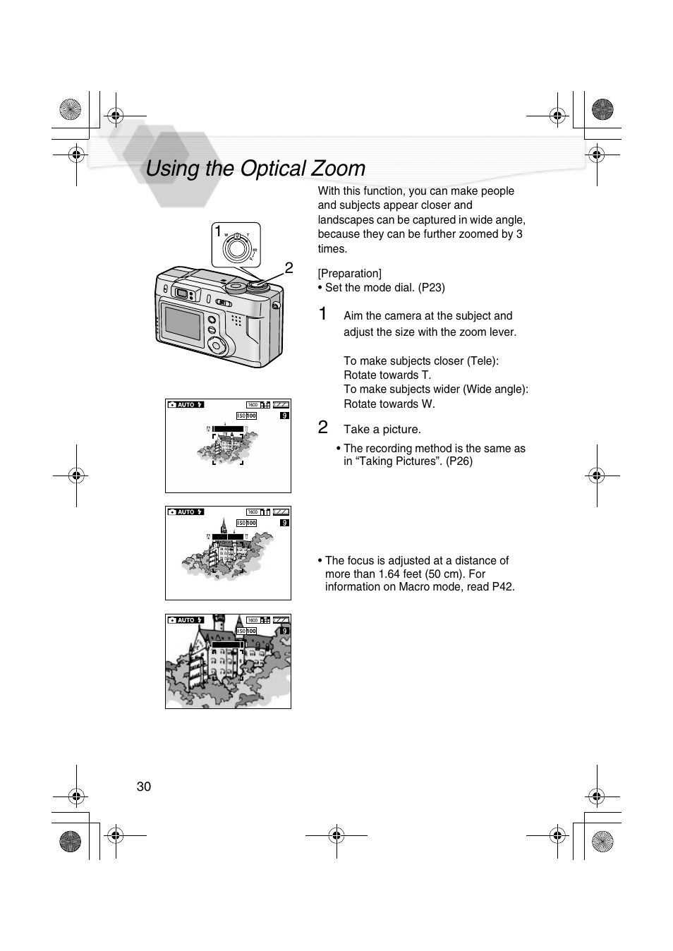 Using the optical zoom | Panasonic DMC-LC20PP User Manual | Page 30 / 84