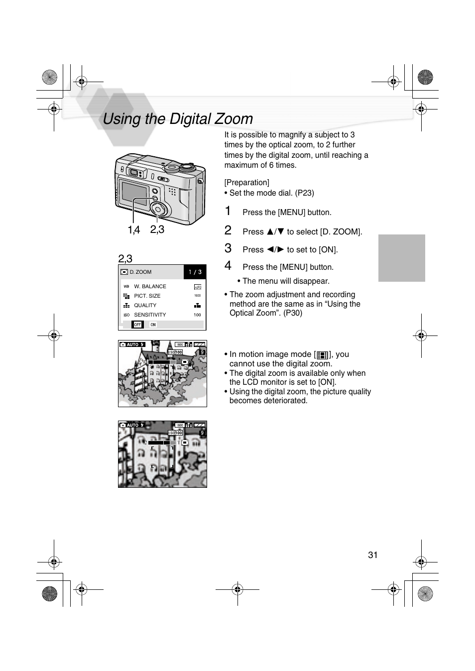 Using the digital zoom, P31) | Panasonic DMC-LC20PP User Manual | Page 31 / 84