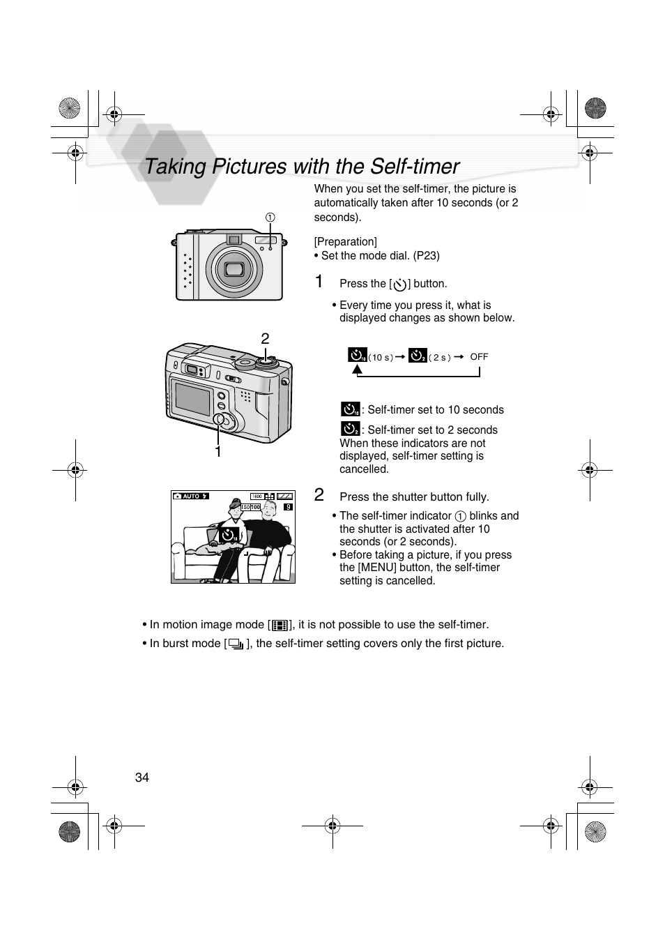 Taking pictures with the self-timer, R (p34, P34) | Panasonic DMC-LC20PP User Manual | Page 34 / 84