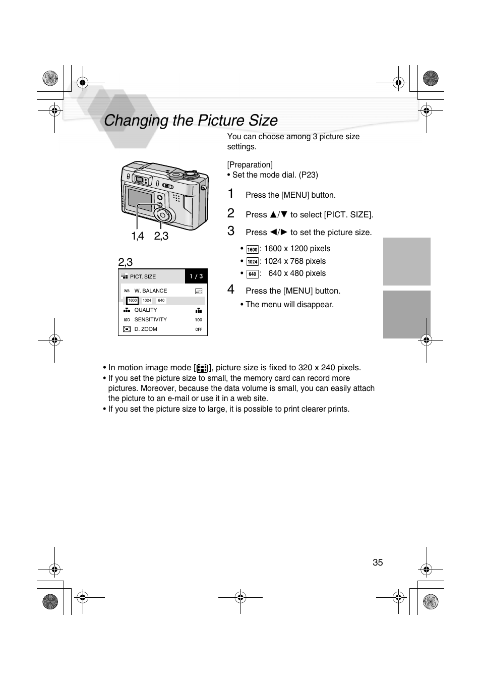 Recording images (advanced), Changing the picture size, P35) | Panasonic DMC-LC20PP User Manual | Page 35 / 84