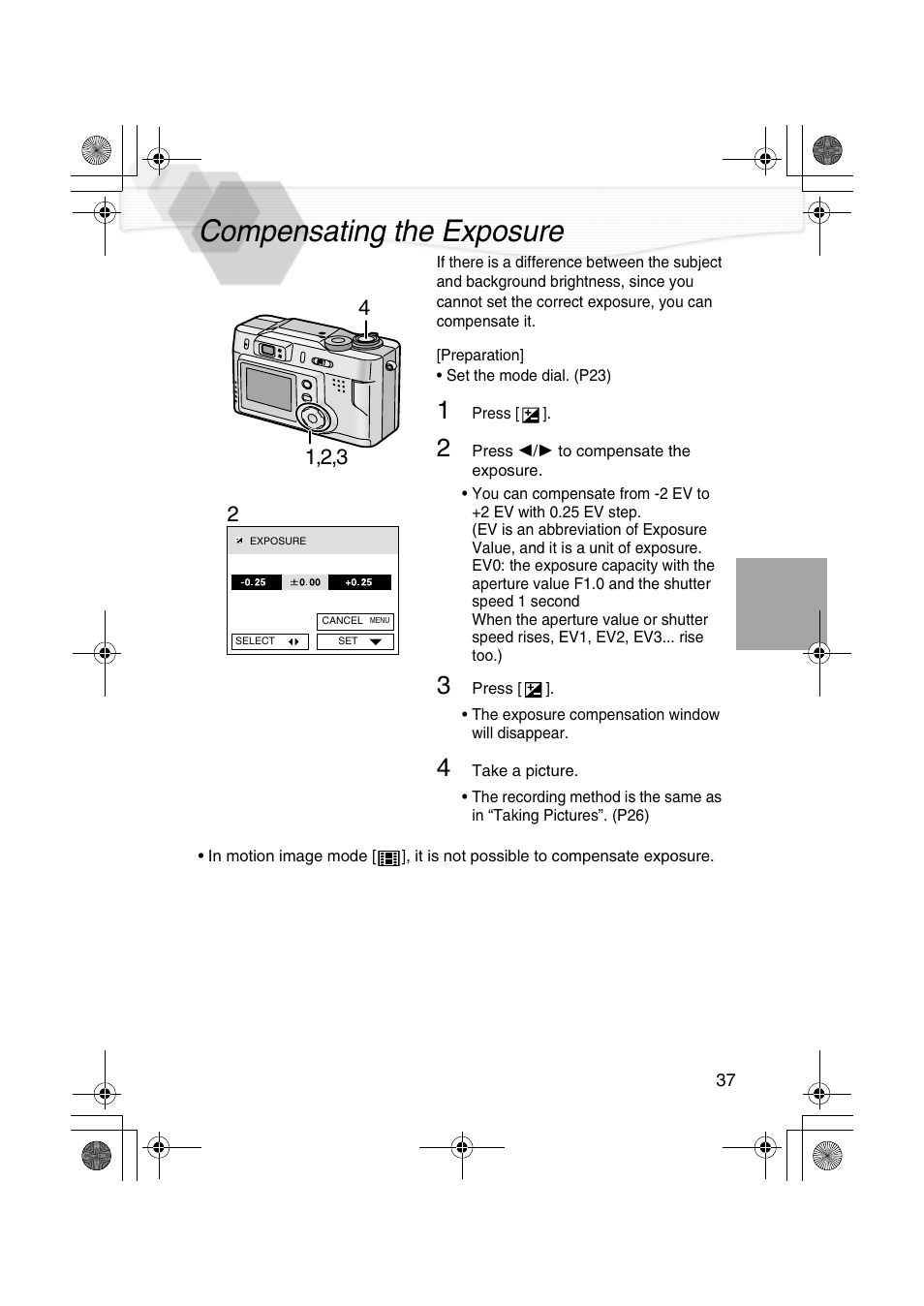 Compensating the exposure, On (p37), P37) | Panasonic DMC-LC20PP User Manual | Page 37 / 84