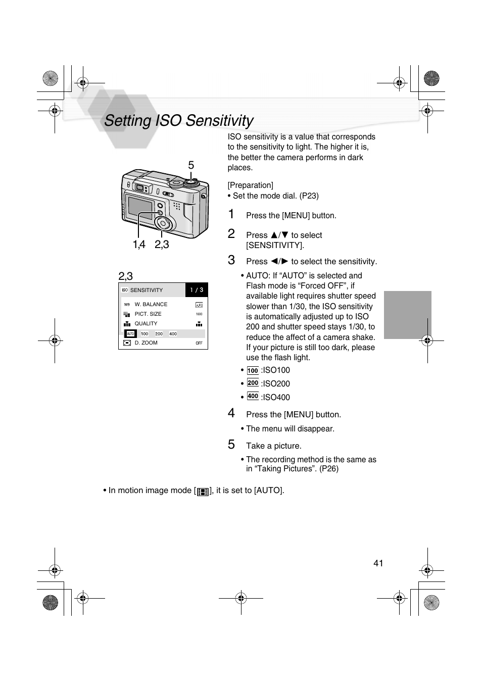 Setting iso sensitivity, P41) | Panasonic DMC-LC20PP User Manual | Page 41 / 84