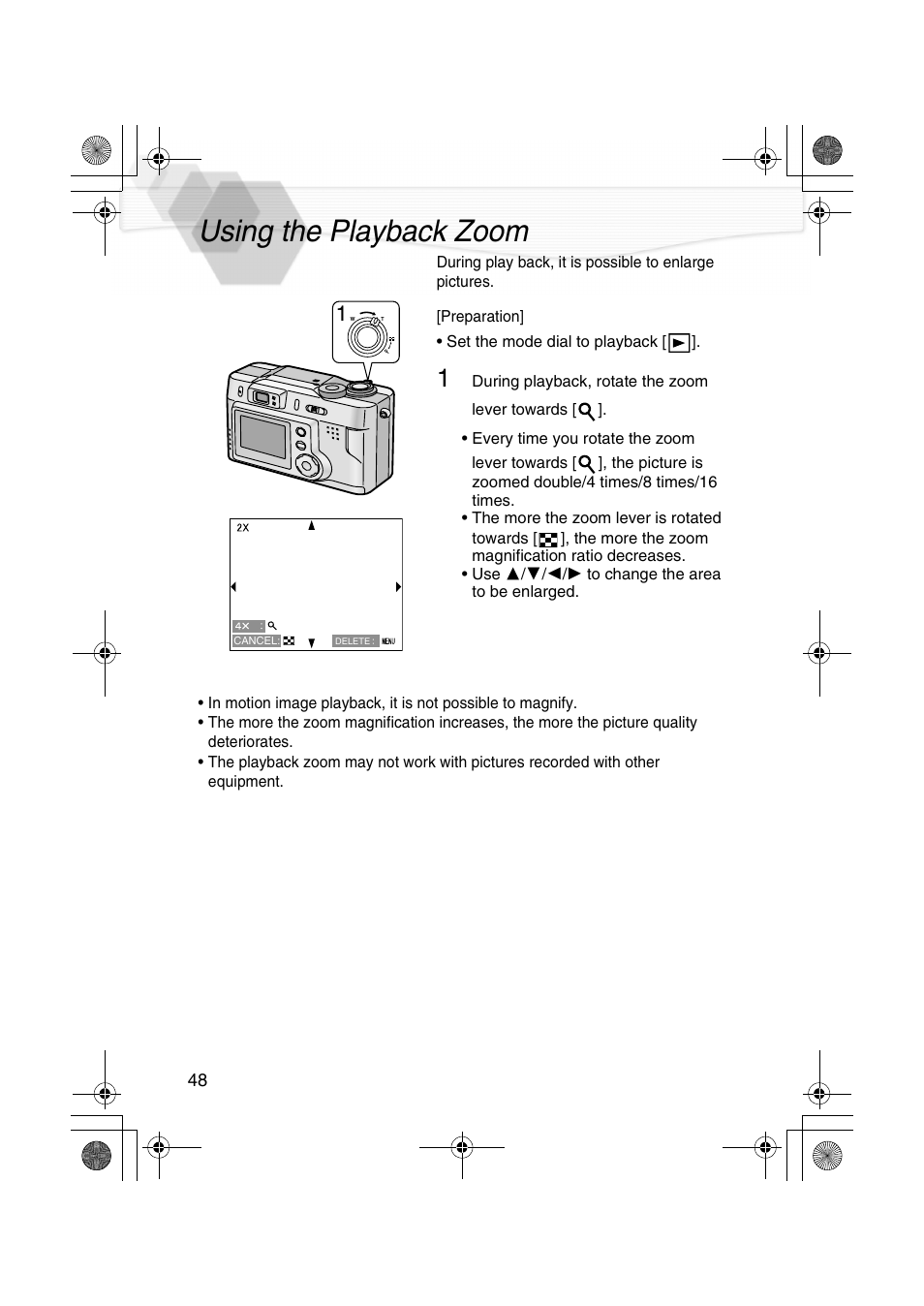 Using the playback zoom | Panasonic DMC-LC20PP User Manual | Page 48 / 84
