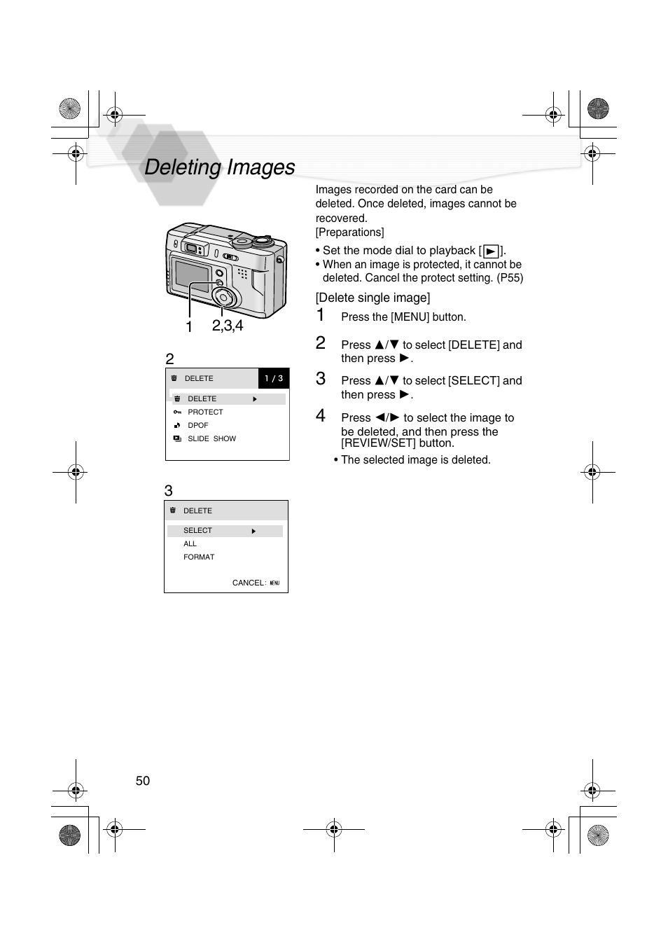 Editing, Deleting images, Formation for your safety | Panasonic DMC-LC20PP User Manual | Page 50 / 84