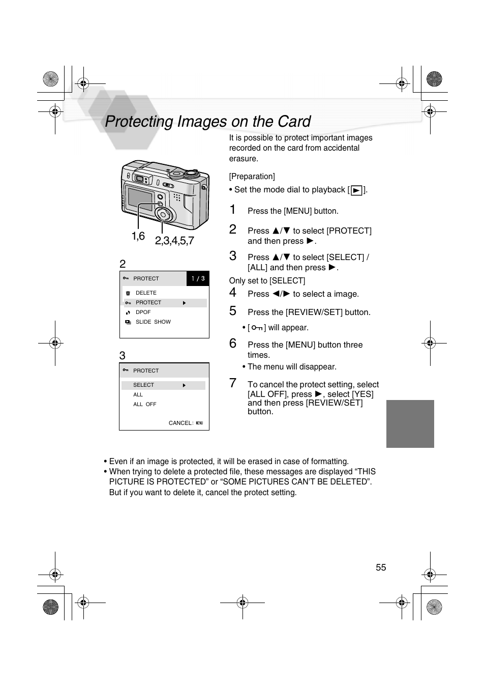 Protecting images on the card, P55) | Panasonic DMC-LC20PP User Manual | Page 55 / 84