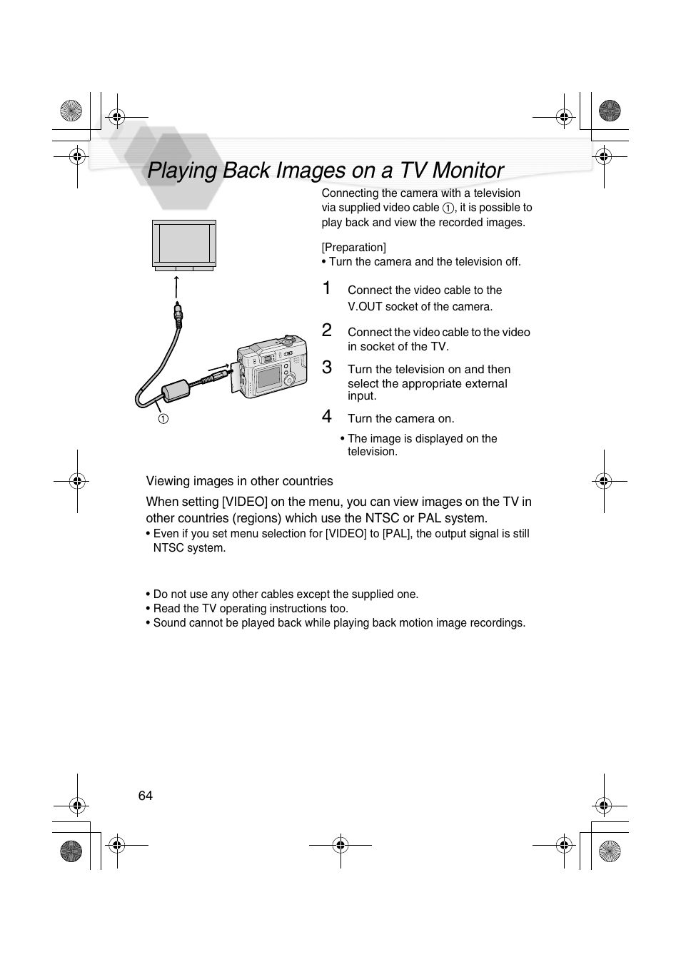 Playing back images on a tv monitor, P64) | Panasonic DMC-LC20PP User Manual | Page 64 / 84