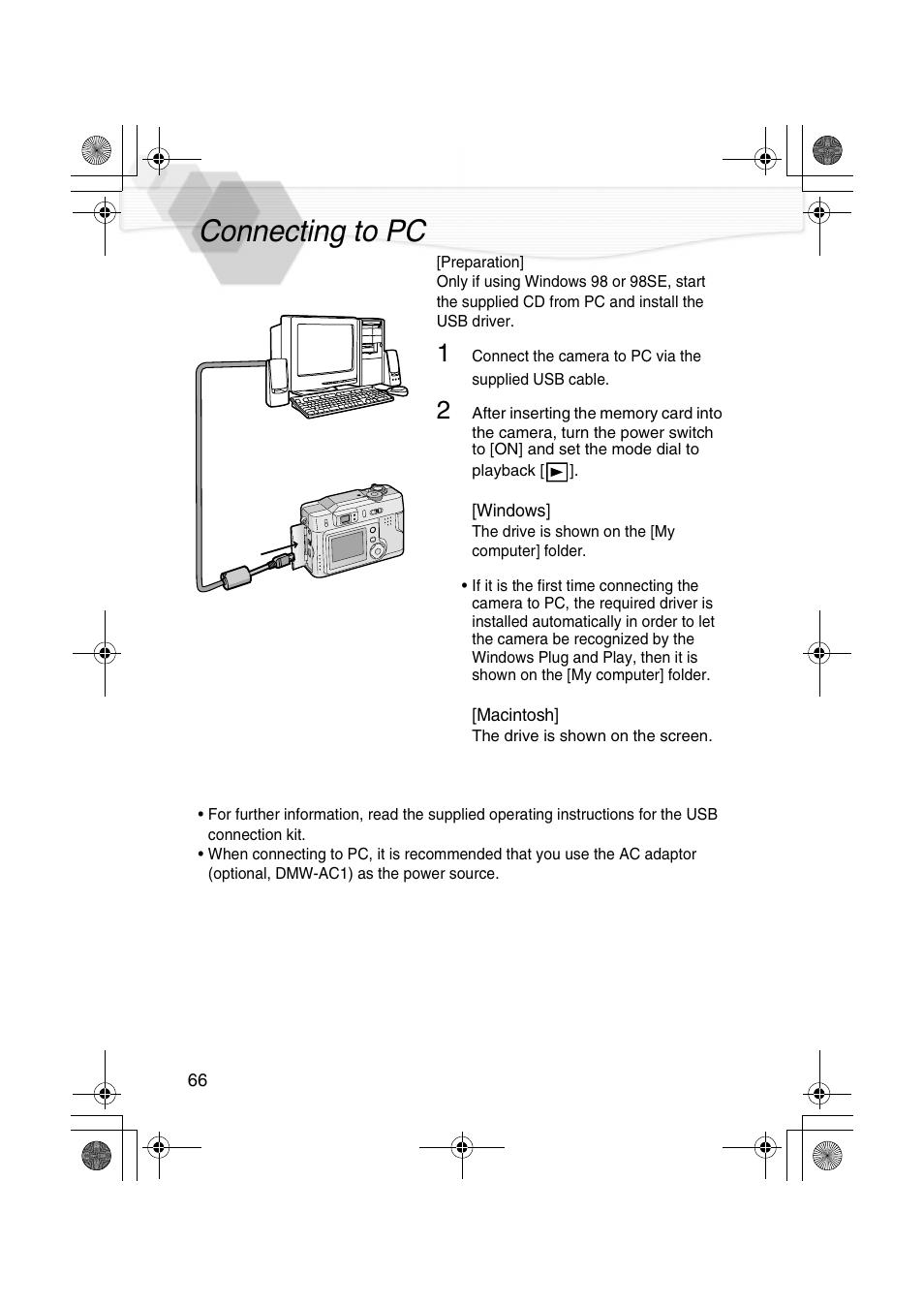 Connecting to pc, P66) | Panasonic DMC-LC20PP User Manual | Page 66 / 84