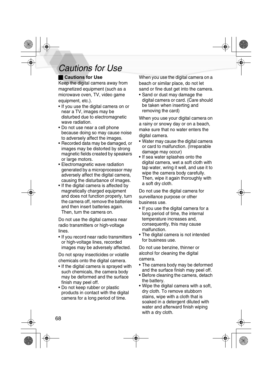 Cautions for use | Panasonic DMC-LC20PP User Manual | Page 68 / 84