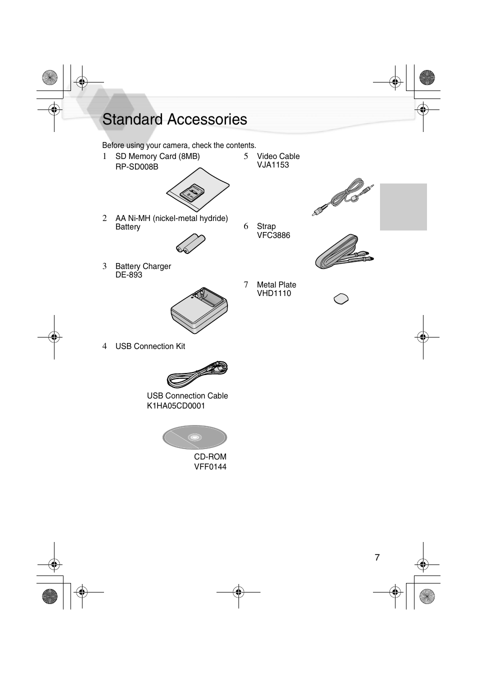 Preparation, Standard accessories | Panasonic DMC-LC20PP User Manual | Page 7 / 84