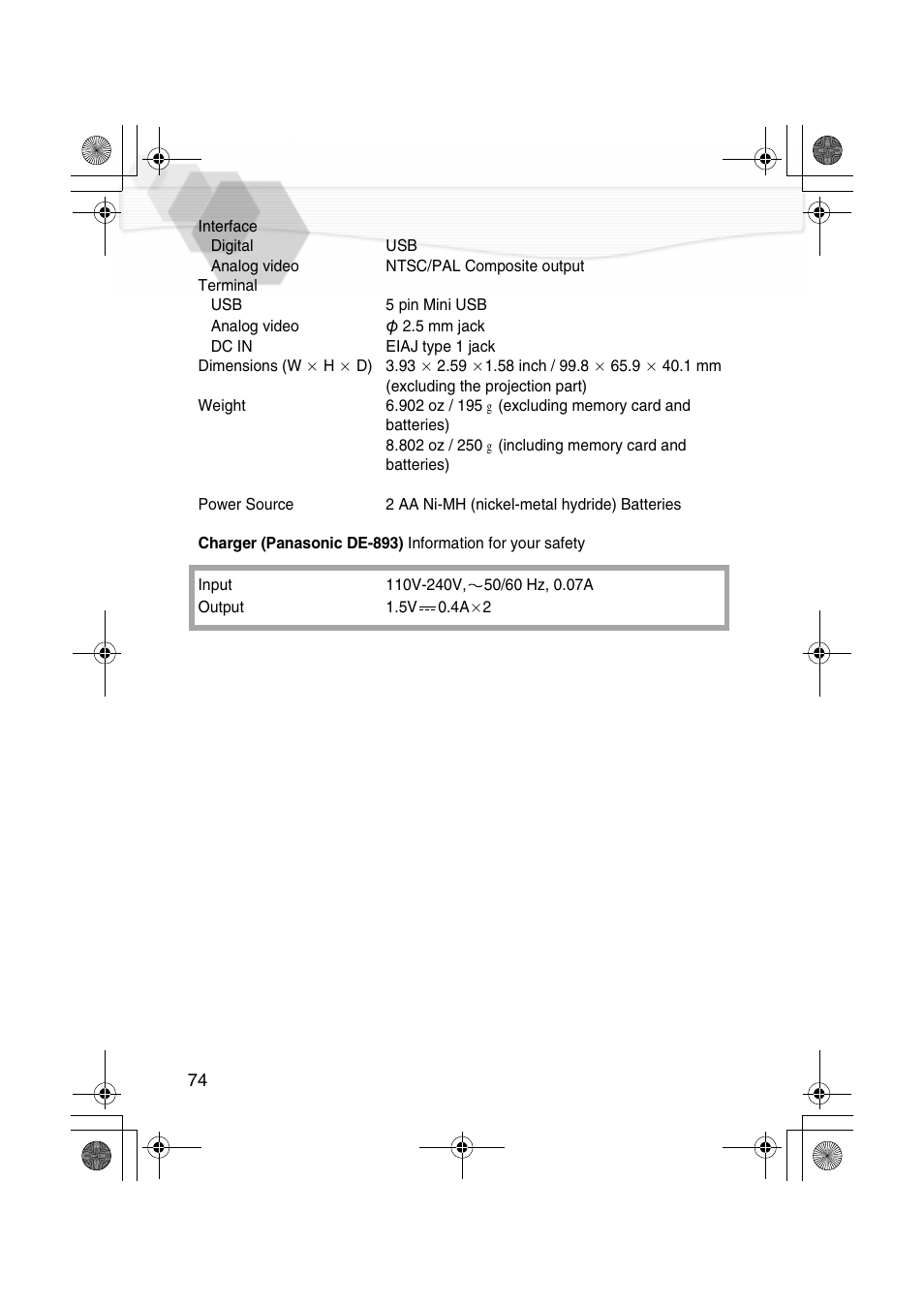 Panasonic DMC-LC20PP User Manual | Page 74 / 84