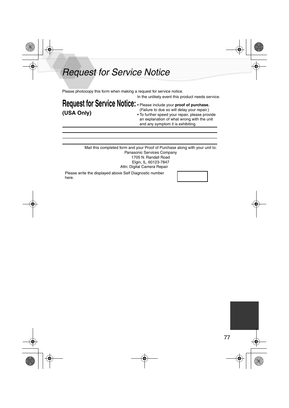 Request for service notice | Panasonic DMC-LC20PP User Manual | Page 77 / 84