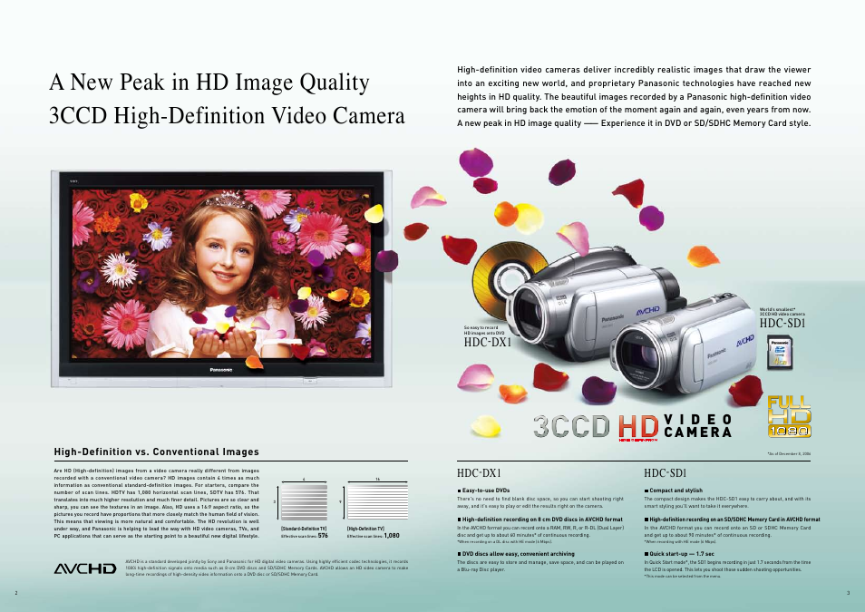 Hdc-dx1, Hdc-sd1, Hdc-dx1 hdc-sd1 | High-definition vs. conventional images | Panasonic 3CCD HD User Manual | Page 2 / 6