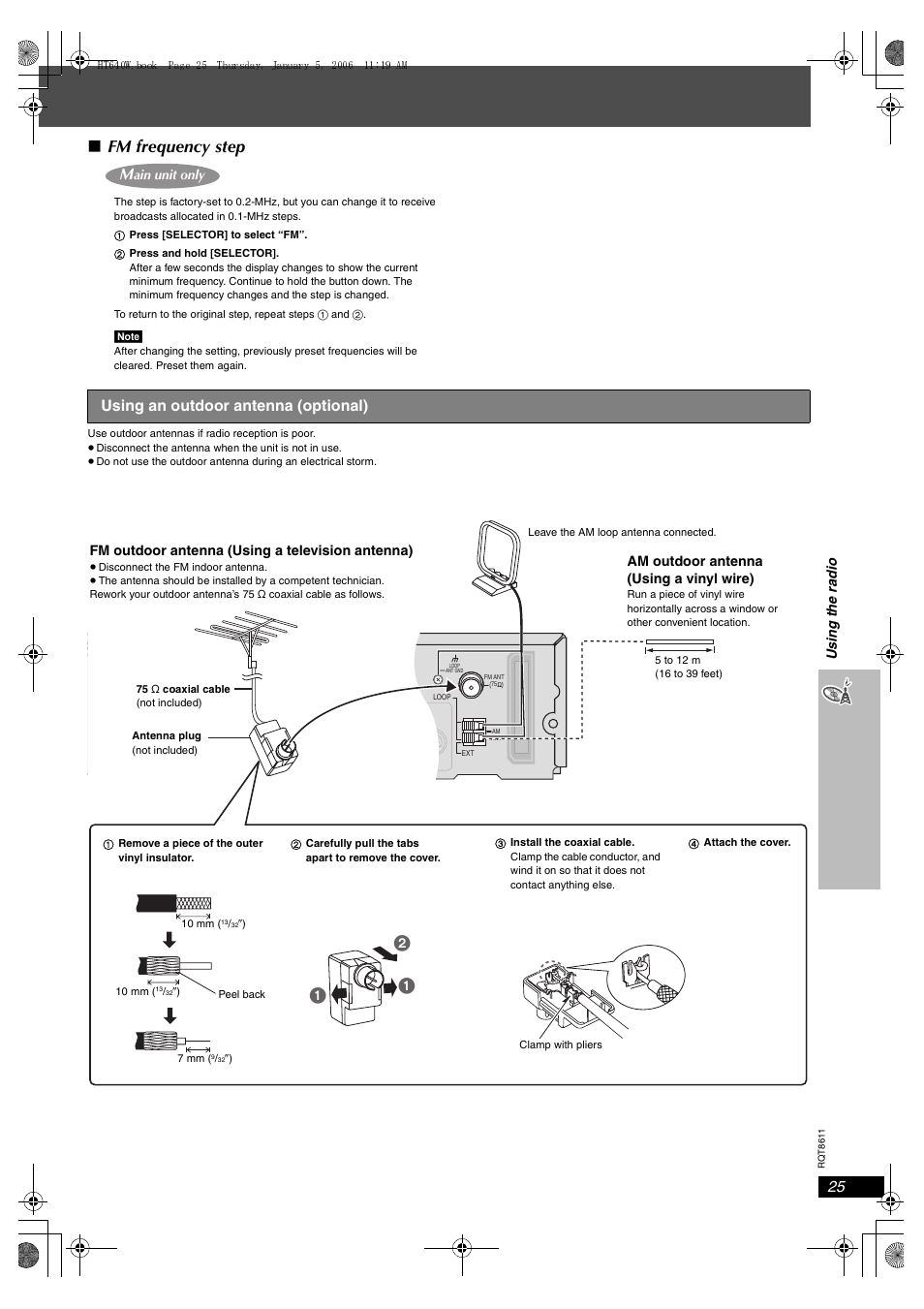 Fm frequency step, Using an outdoor antenna (optional) | Panasonic SC-HT640W User Manual | Page 25 / 36