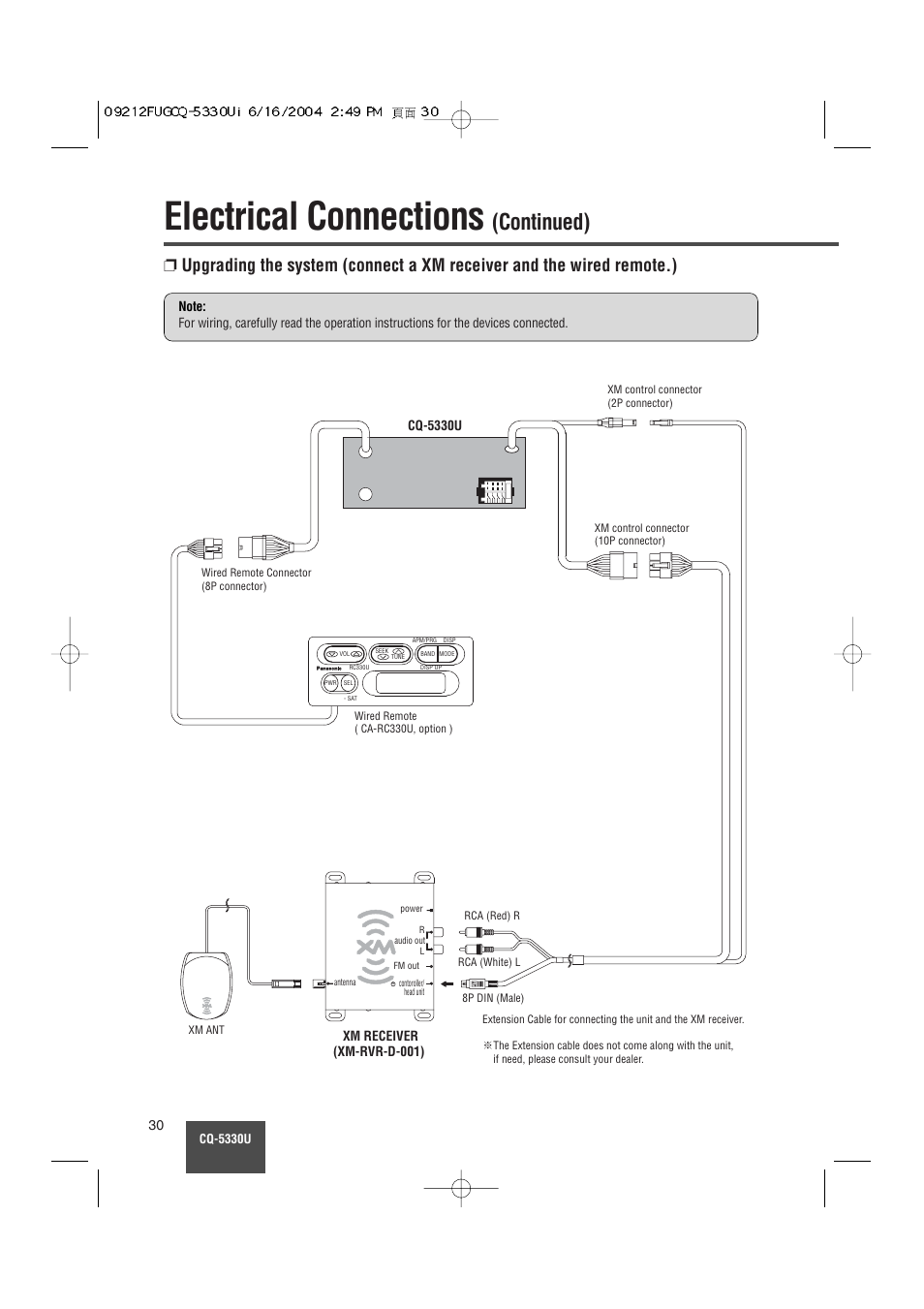 Electrical connections, Continued) | Panasonic CQ-5330U User Manual | Page 30 / 35