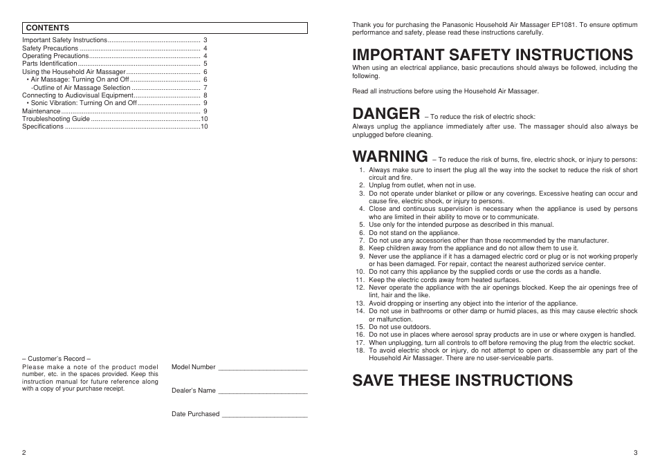 Panasonic EP1081 User Manual | Page 2 / 6