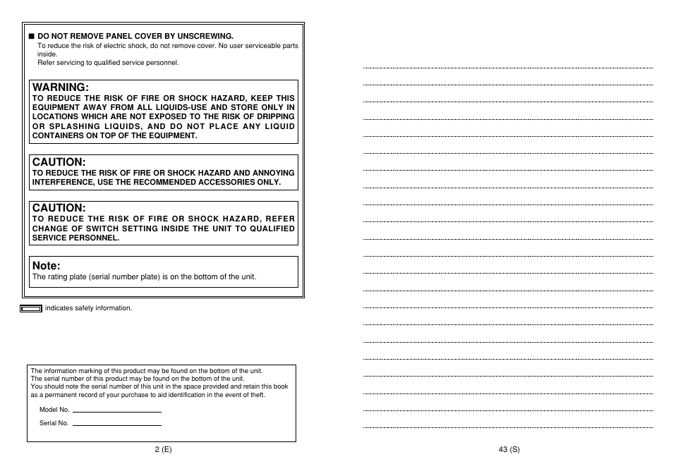 Warning, Caution | Panasonic AW-SW350E User Manual | Page 104 / 105