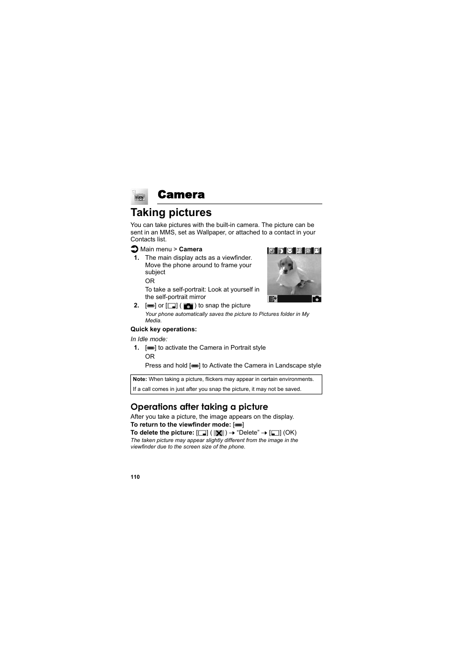 Camera, Taking pictures, Camera taking pictures | Operations after taking a picture | Panasonic EB-SC3 User Manual | Page 113 / 138