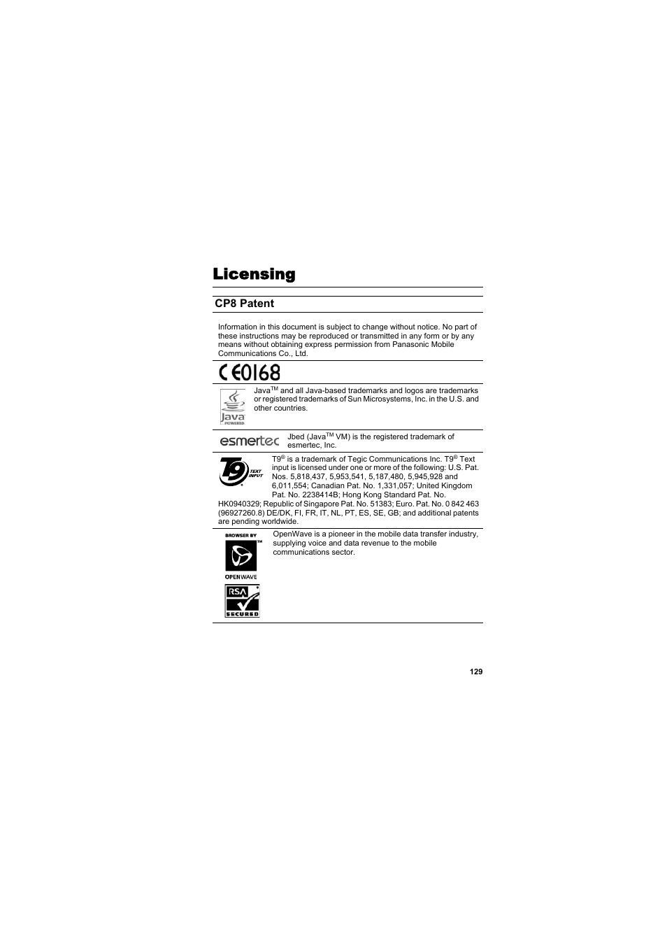 Licensing, Cp8 patent | Panasonic EB-SC3 User Manual | Page 132 / 138